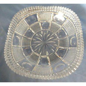 Vintage Candy Dish Cut Glass Square Knobby Sawtooth Pattern Bowl JE62